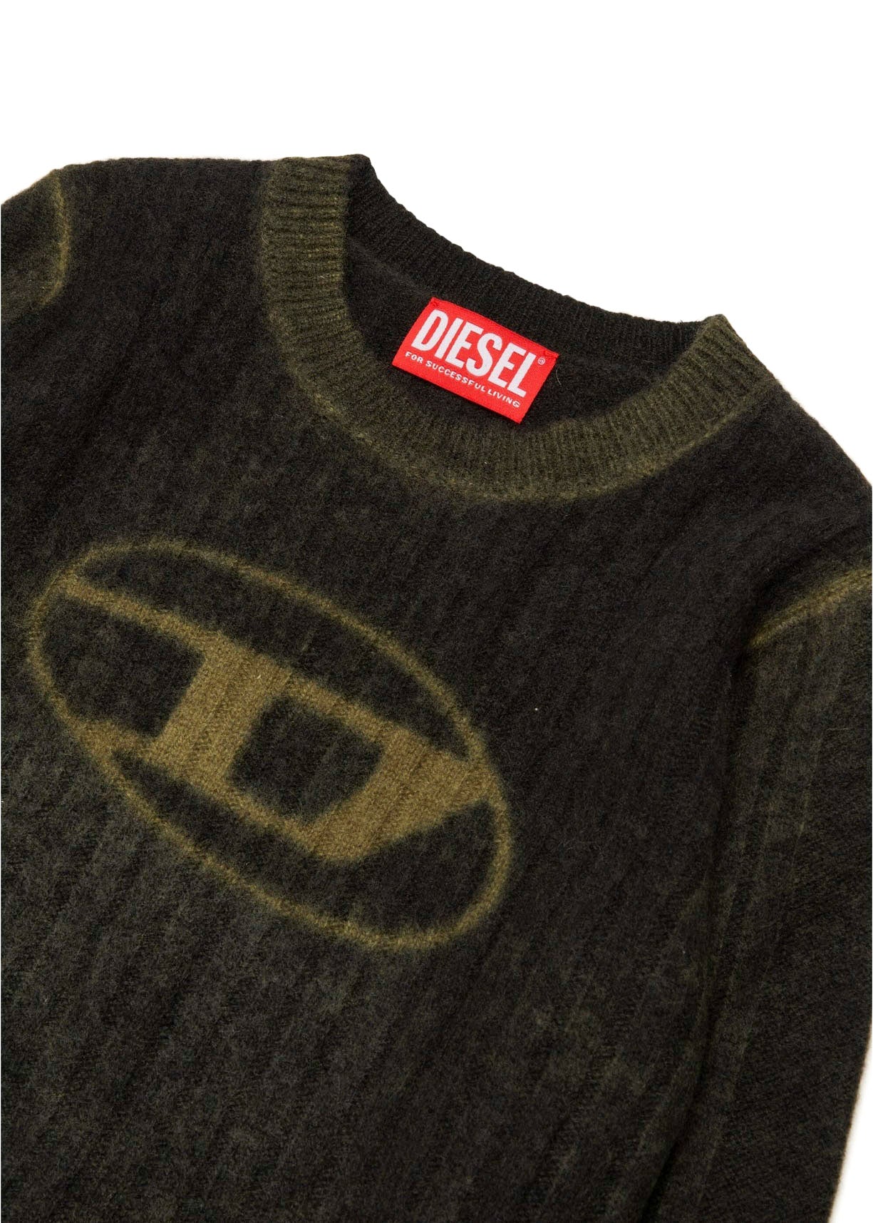 Diesel Kids Maglione Verde con Logo Oval D per Bambini (dettaglio)