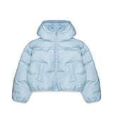Diesel Kids Piumino Cropped Azzurro con Cappuccio e Logo Oval per Bambine
