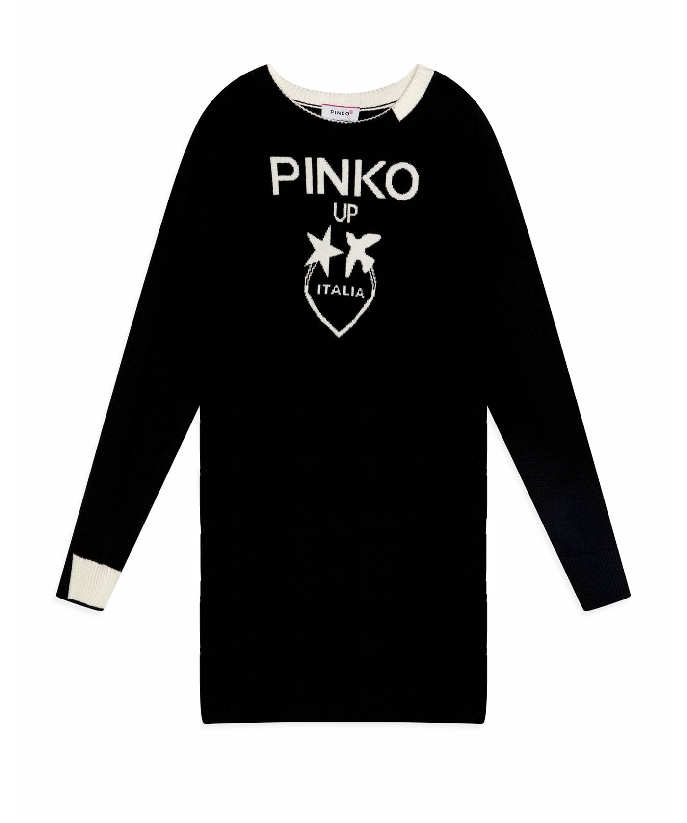Pinko Kids Abito Nero in Maglia con Intarso Logo per Bambine