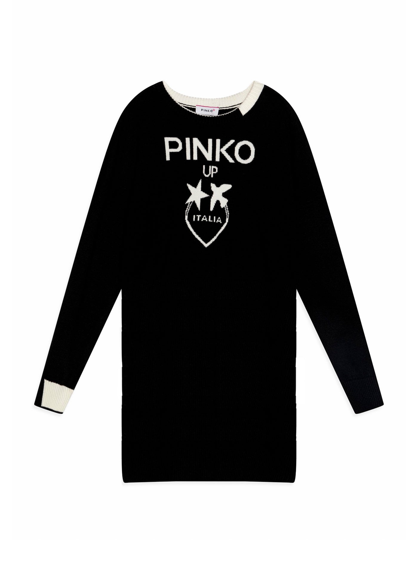 Pinko Kids Abito Nero in Maglia con Intarso Logo per Bambine