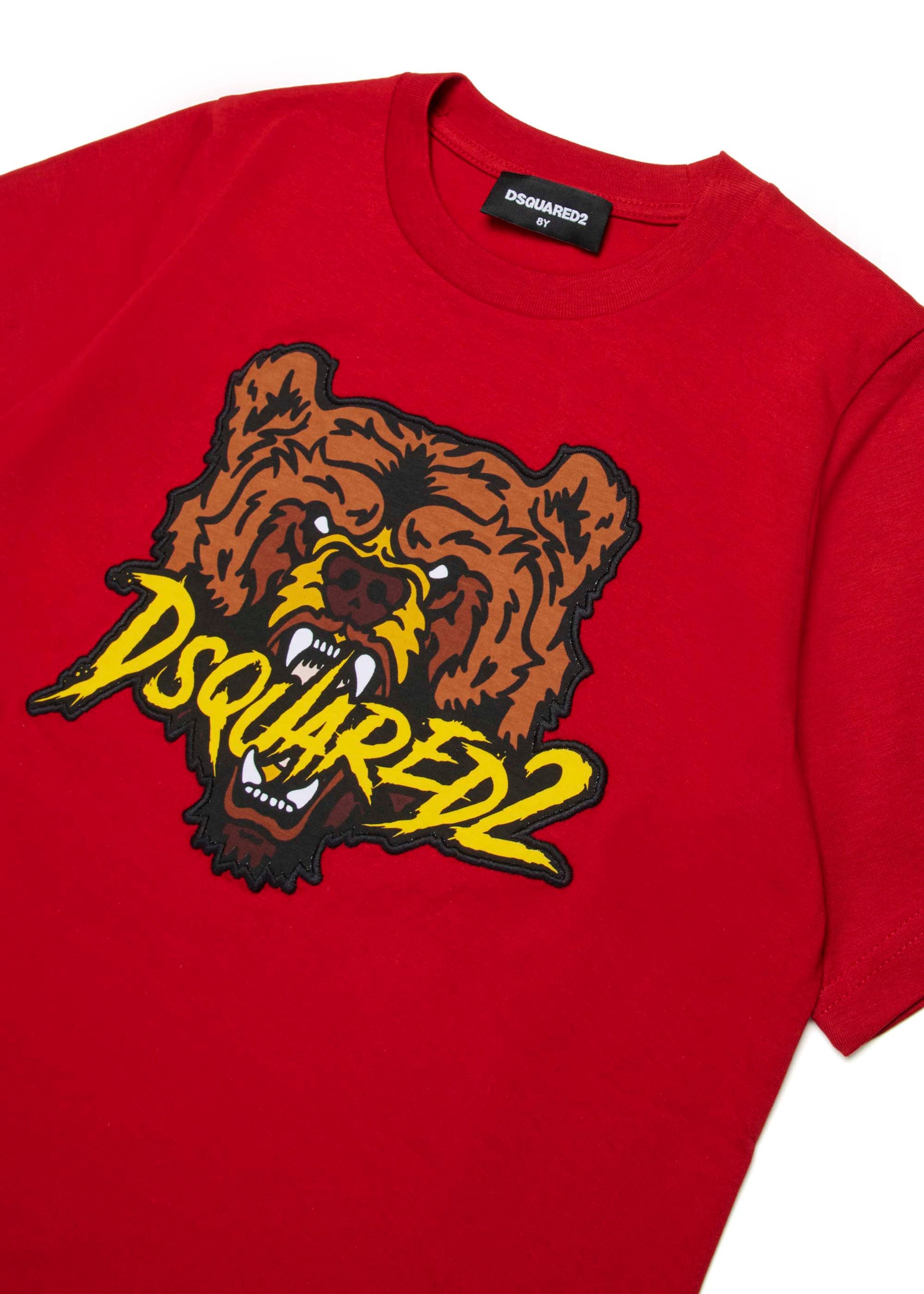 Dsquared2 Kids T-shirt Rossa con Patch Bear per Bambini