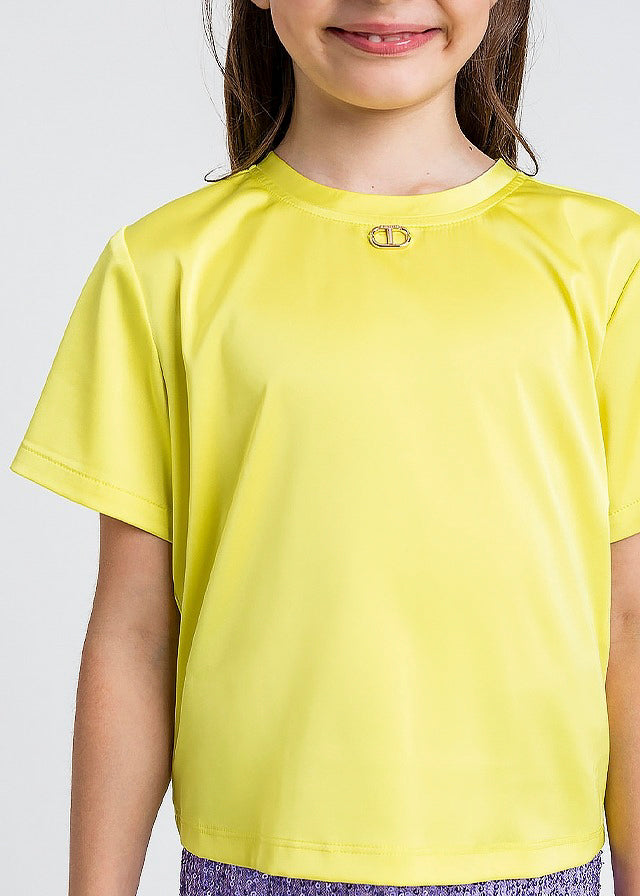 Twinset Kids T-Shirt Giallo Fluo con Placca per Bambine