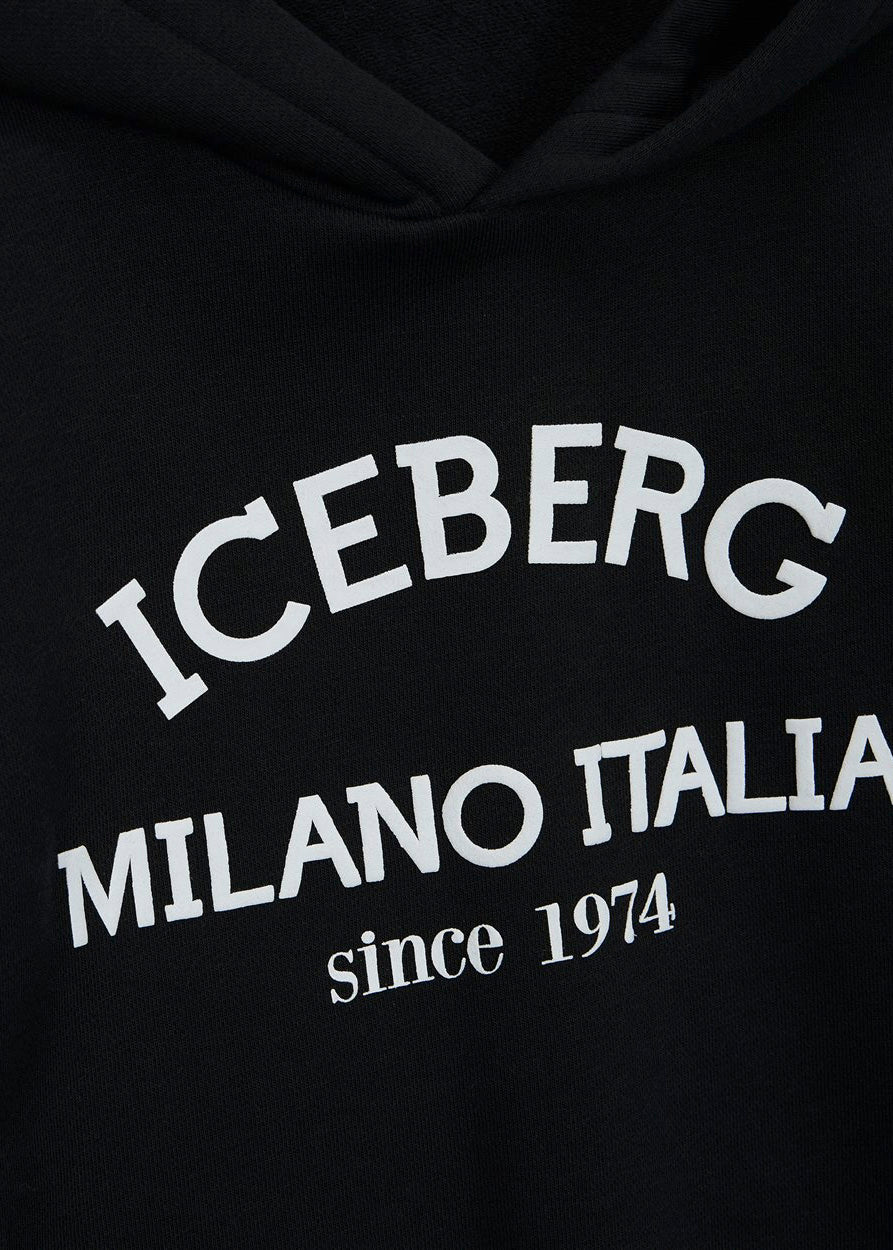 Iceberg Kids Felpa Nera con Cappuccio con Stampa (dettaglio)