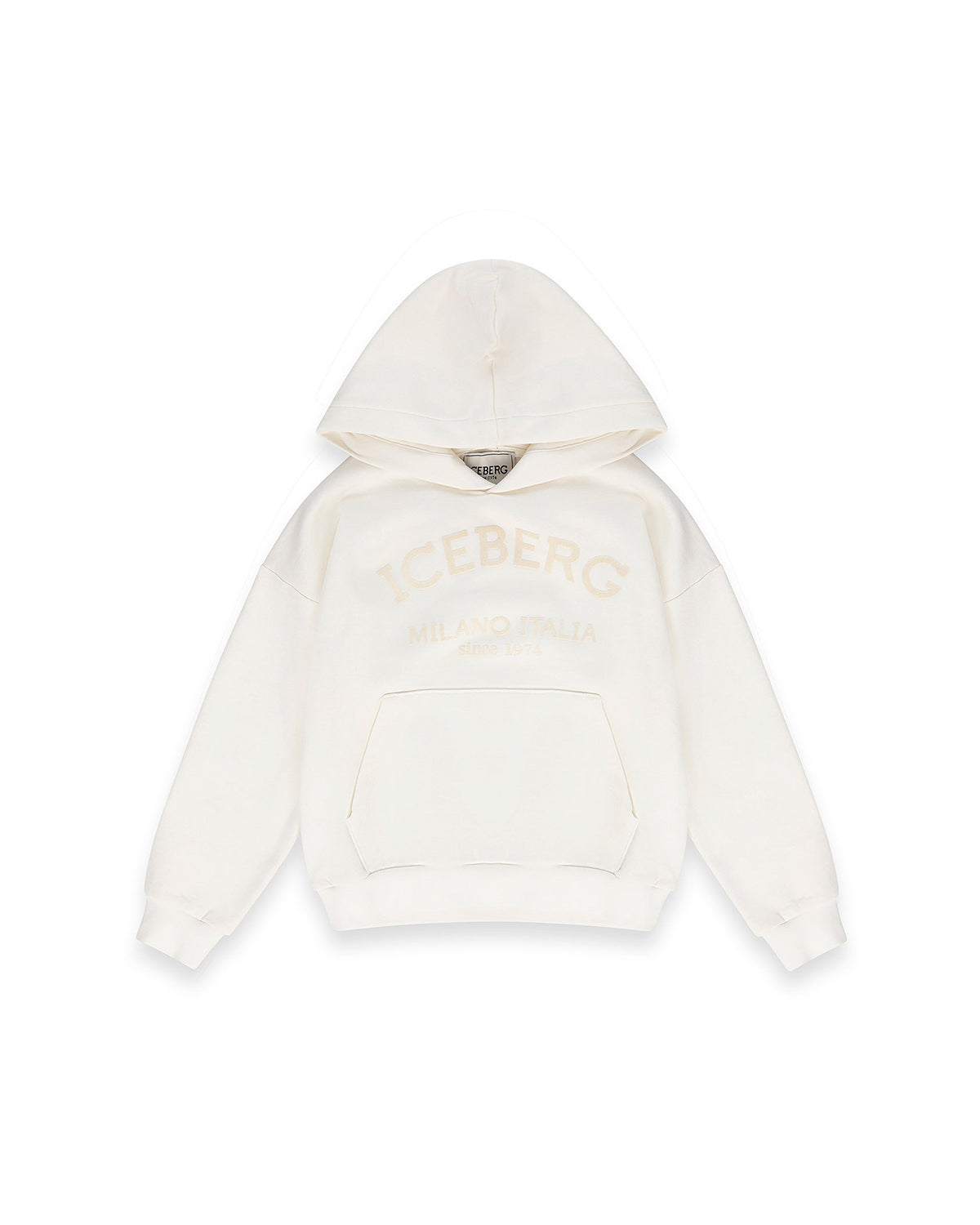 Iceberg Kids Felpa Bianca con Cappuccio e Stampa Logo a contrasto per Bambini