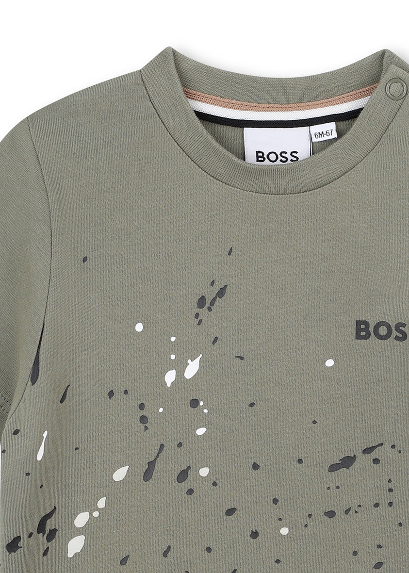 Boss Kids T-Shirt  Verde Con Stampa per Neonati