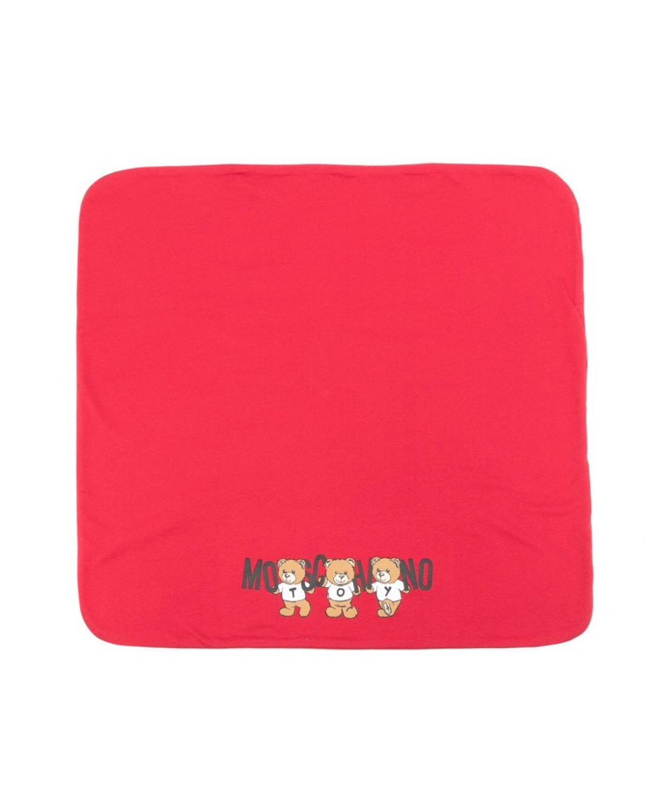 Moschino Kids Coperta Rossa con Logo Teddy Bear per Neonati