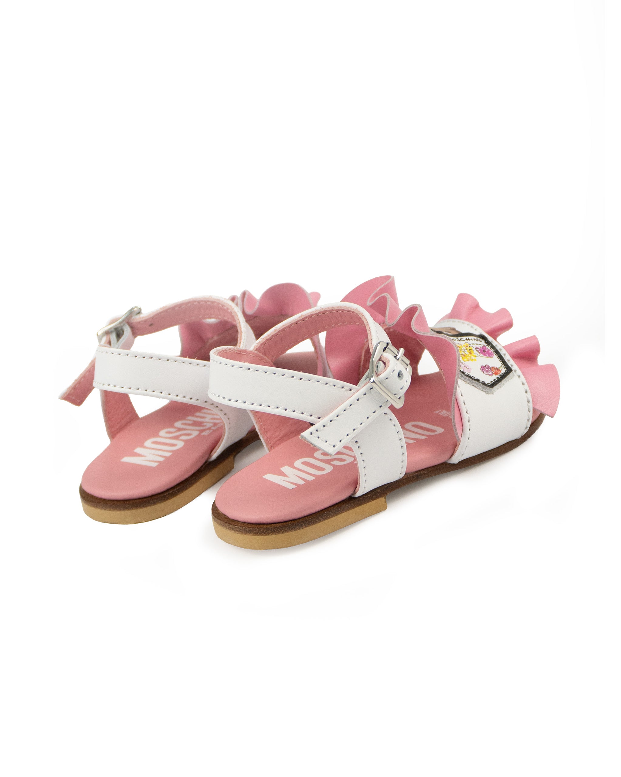 Moschino Kids Sandalo Bianco e Rosa per Neonate