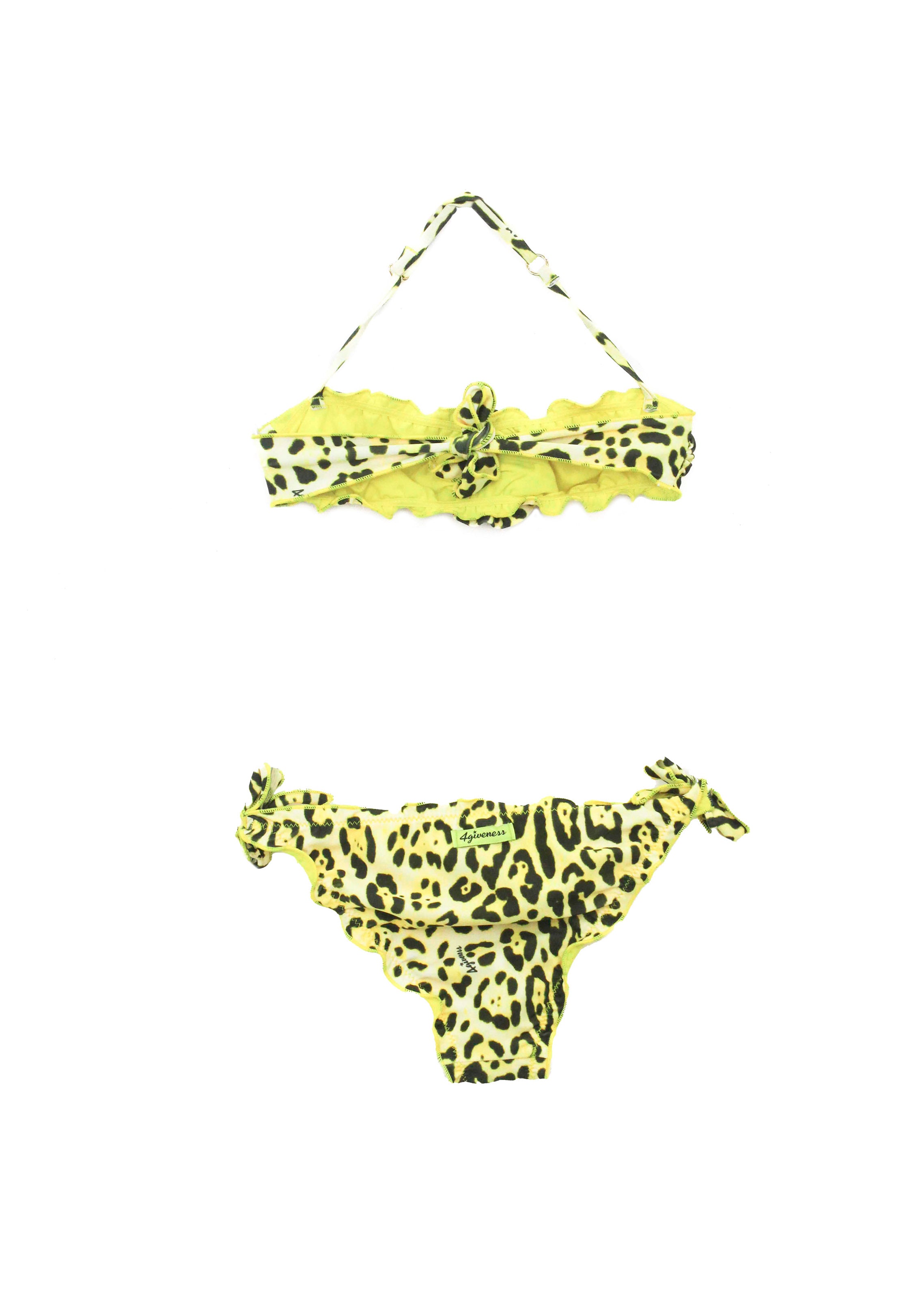 4GIVENESS Costume Bikini a Fascia Fantasia Maculata Gialla per Bambine