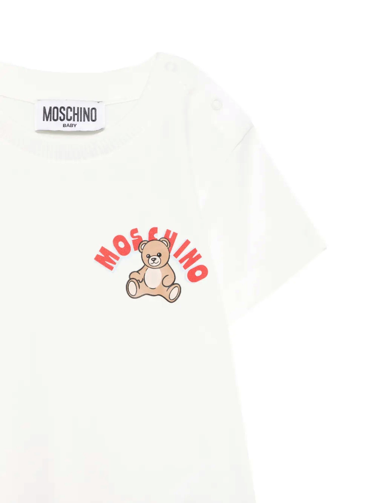 Moschino Kids T-Shirt Panna con Logo Teddy Bear per Neonati