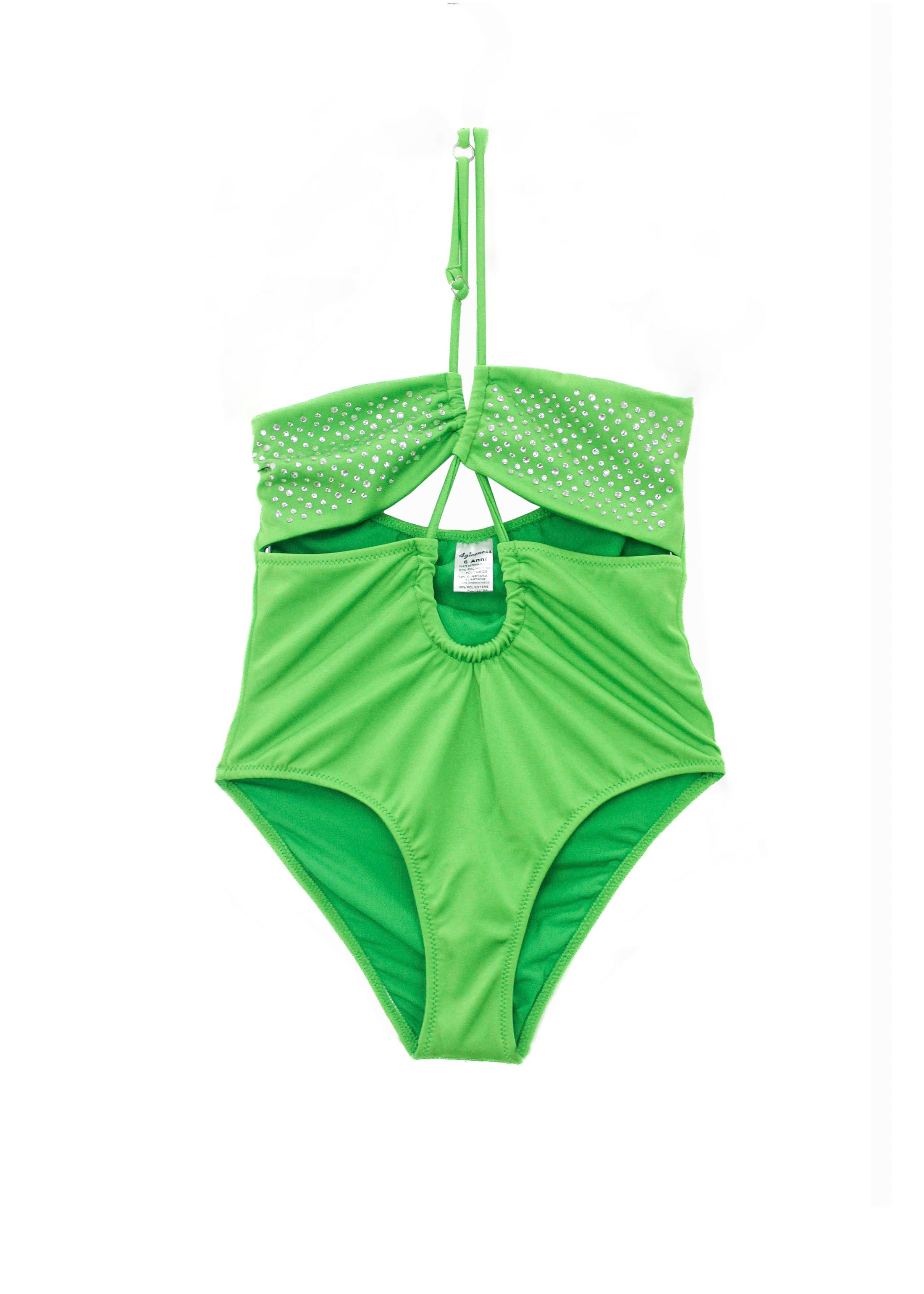 4GIVENESS Costume Monokini Verde con Strass per Bambine