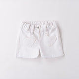 Minibanda Short Bianco con Ricamo Fiori per Neonate
