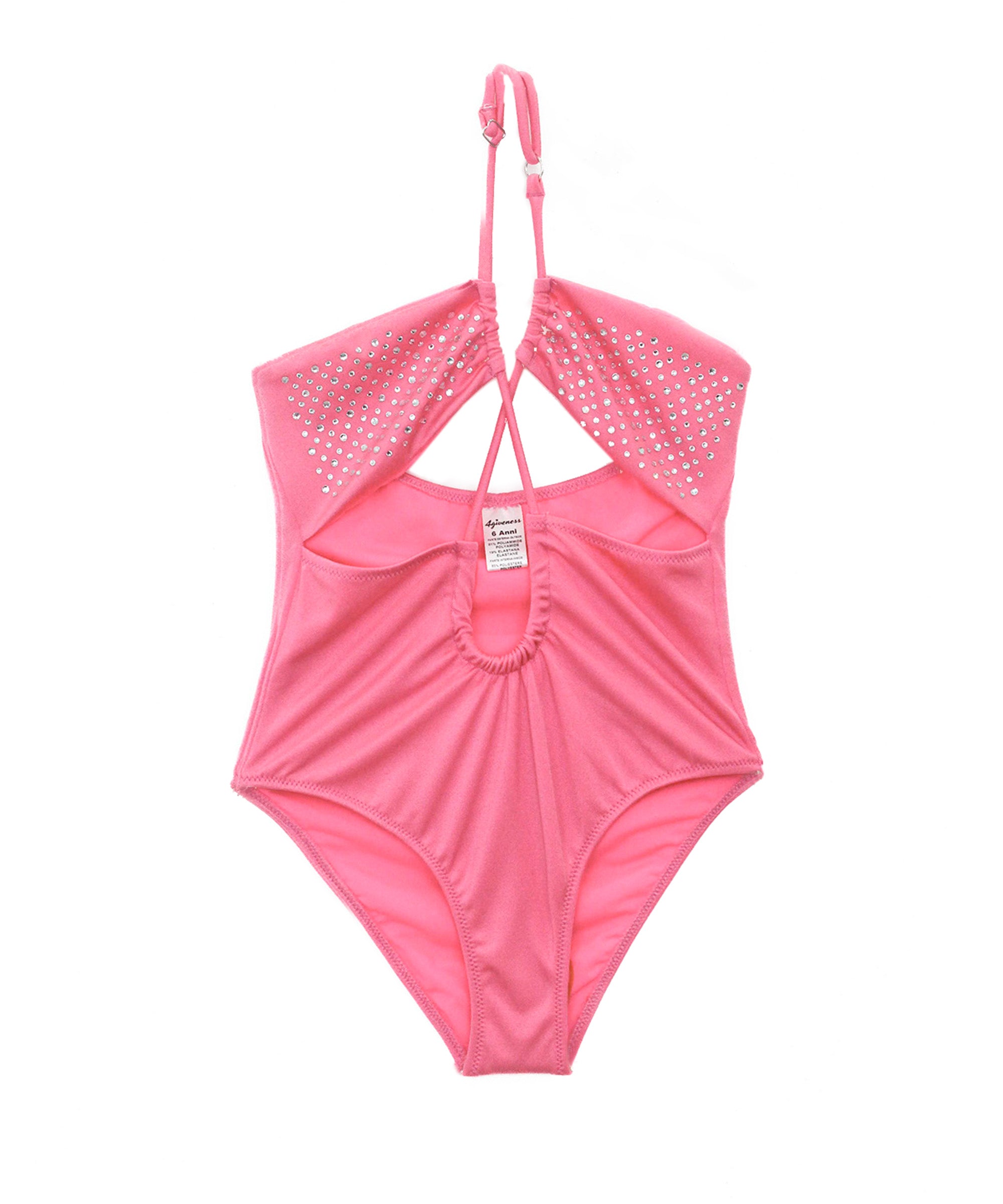 4GIVENESS Costume Monokini Fucsia con Strass per Bambine