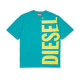 Diesel Kids T-shirt Verde Smeraldo con Maxi Stampa Logo Unisex per
