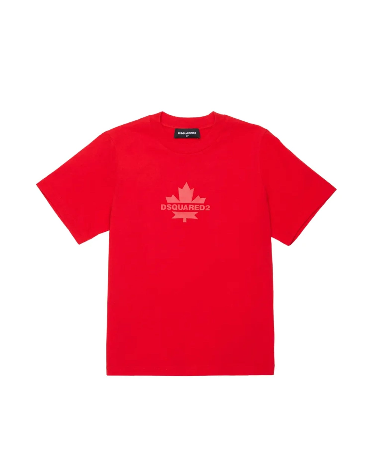 Dsquared Kids T-shirt Rossa con Stampa Logo Foglia D'acero per Bambini