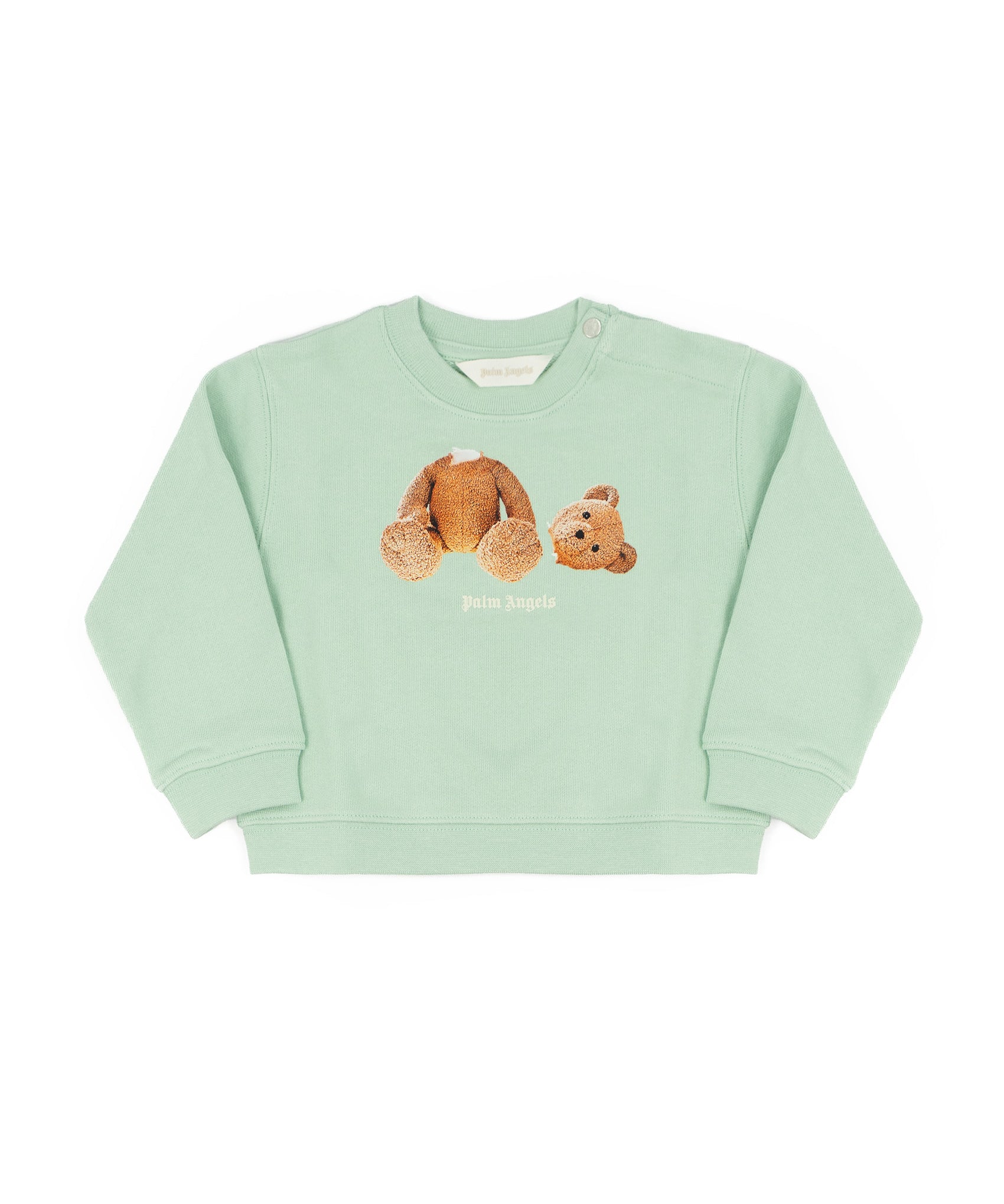 Palm Angels Kids Felpa Girocollo Verde con Logo Teddy per Neonati