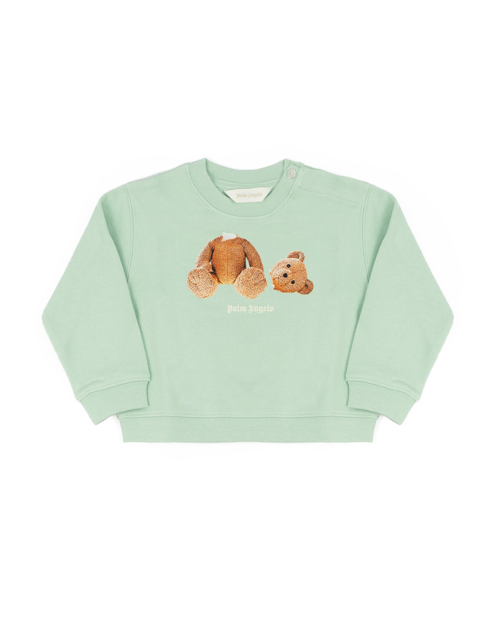 Palm Angels Kids Felpa Girocollo Verde con Logo Teddy per Neonati