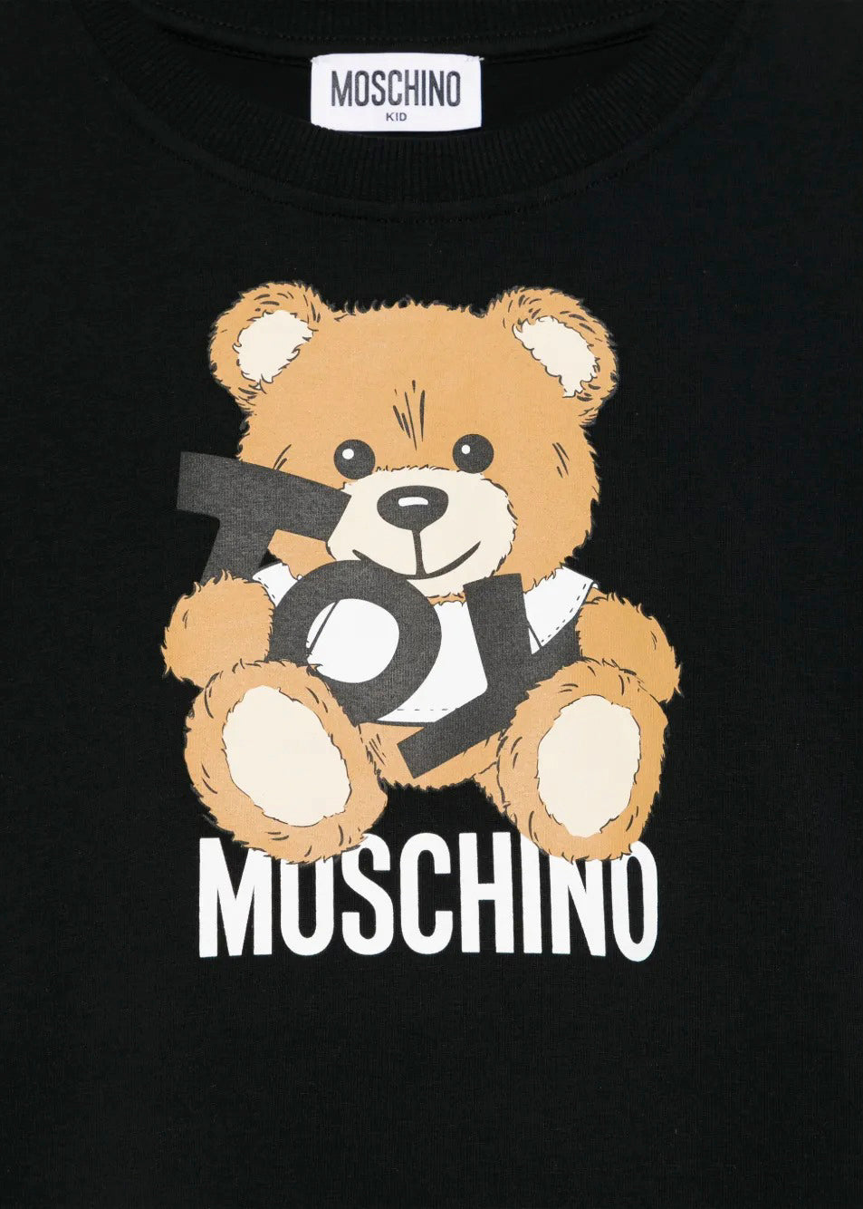 Moschino Kids T-shirt Crop Nera con Stampa Toy per Bambine (dettaglio)