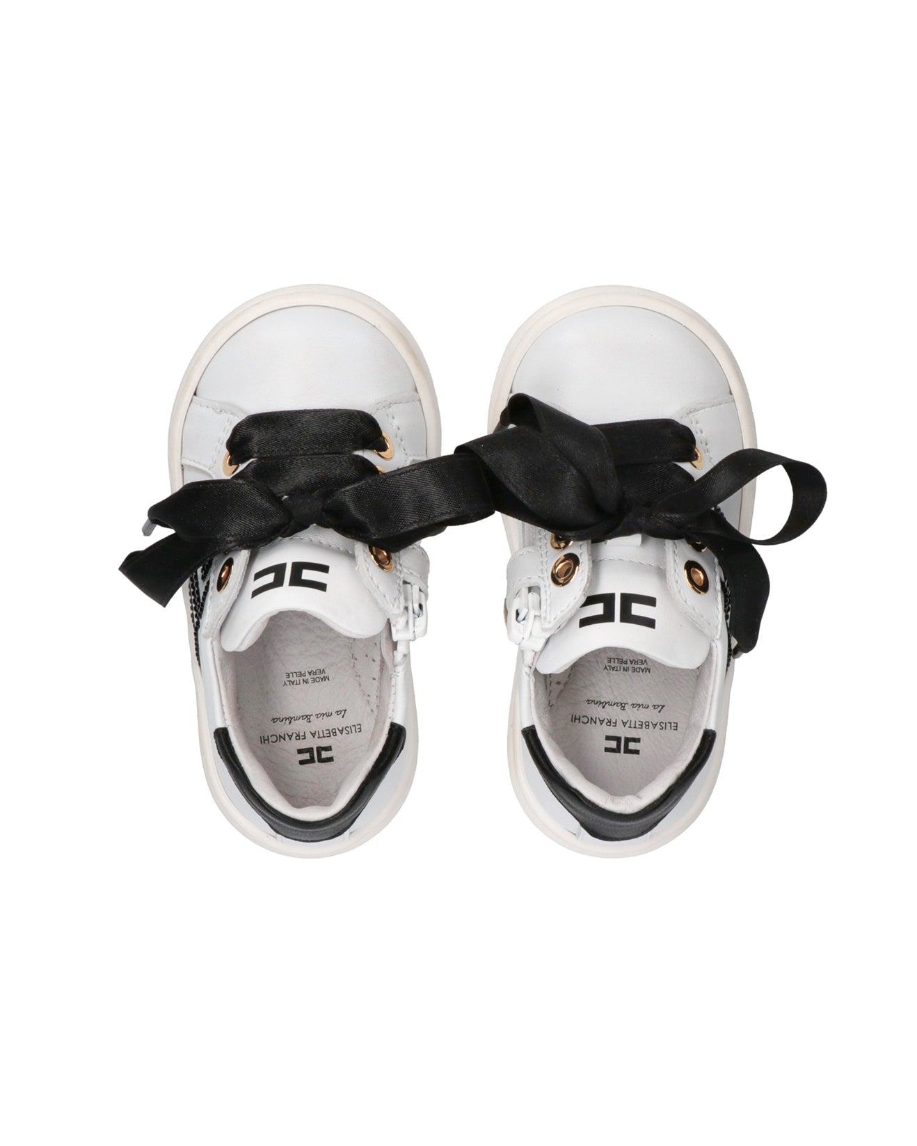 Elisabetta Franchi La Mia Bambina Sneakers Avorio/Nero con Strass per Neonate