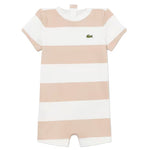 Lacoste Kids Pagliaccetto a Righe Bianco e Beige per Neonati