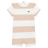 Lacoste Kids Pagliaccetto a Righe Bianco e Beige per Neonati