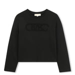 Michael Kors Kids T-shirt Nera Maniche Lunghe con Logo Strass a Contrasto per Bambine