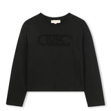 Michael Kors Kids T-shirt Nera Maniche Lunghe con Logo Strass a Contrasto per Bambine