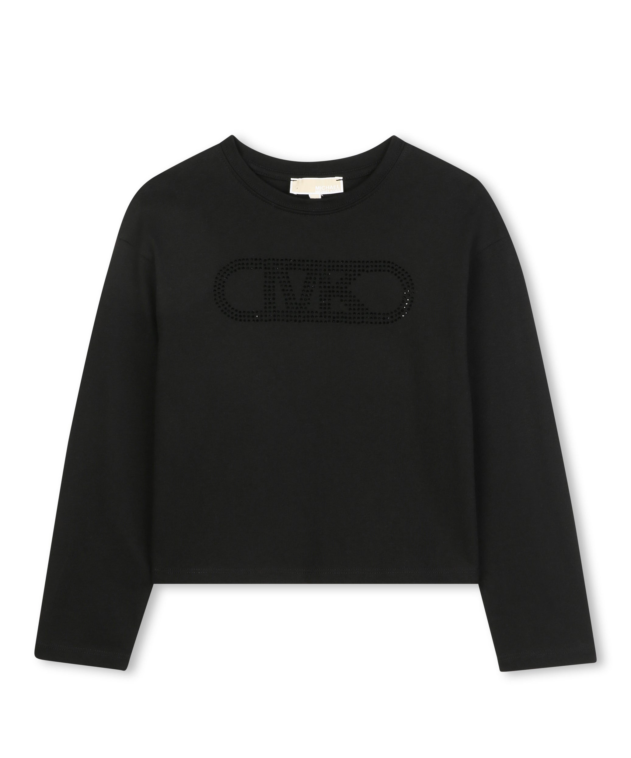 Michael Kors Kids T-shirt Nera Maniche Lunghe con Logo Strass a Contrasto per Bambine