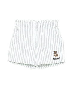 Moschino Kids Short a Strisce Denim con Teddy per Neonati