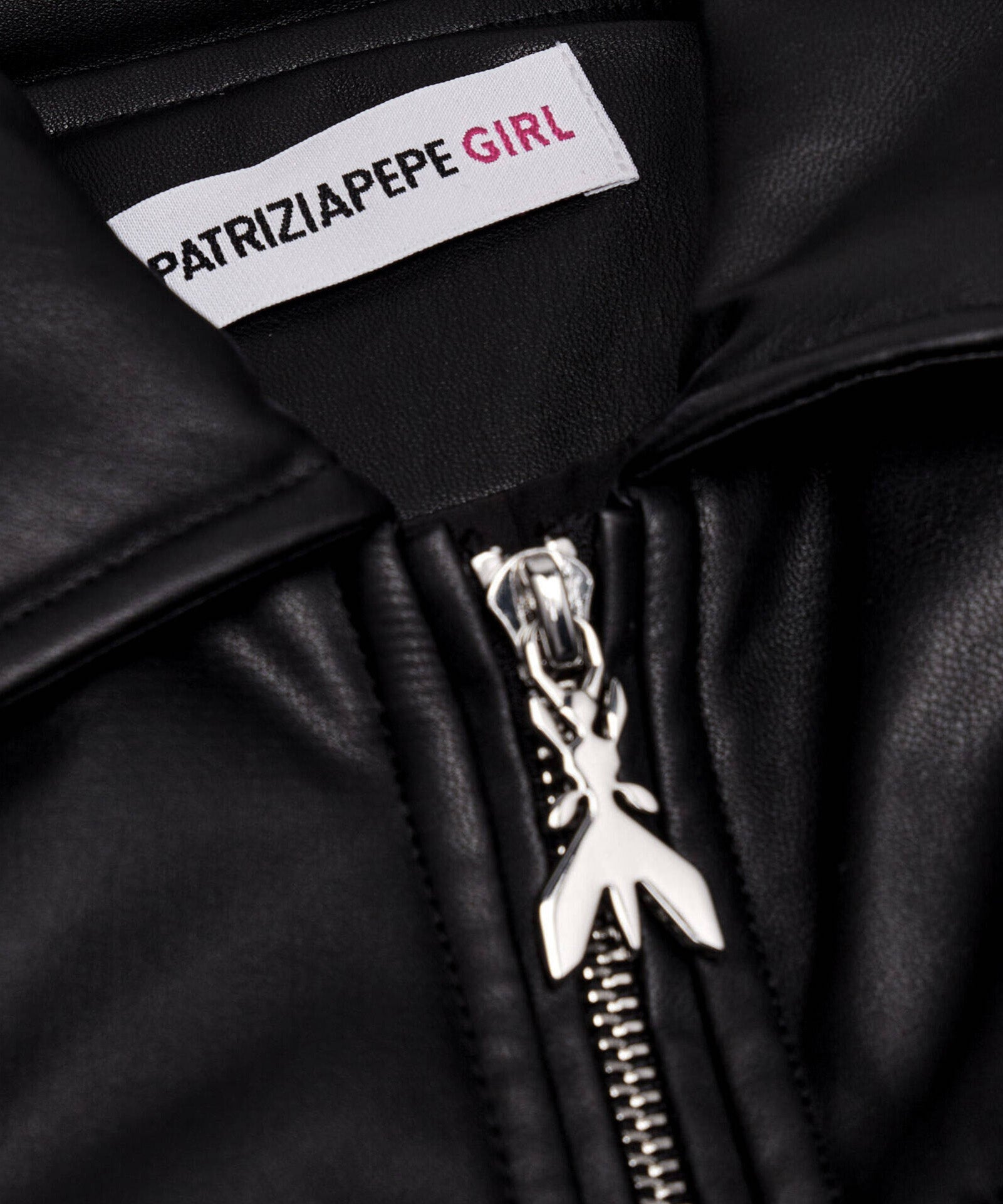 Patrizia Pepe Kids Giubbino in Pelle Nero con Zip per Bambine