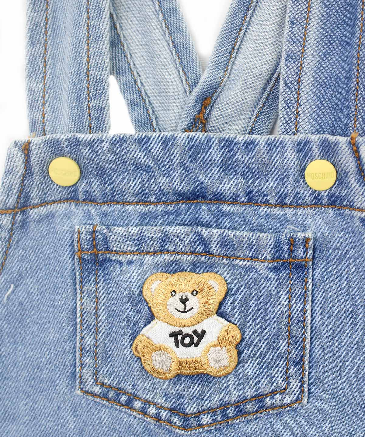 Moschino Kids Salopette in Denim con Teddy per Neonati