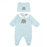 Moschino Kids Set 2pz. Tutina e Cappellino Celeste e Logo Teddy per Neonati