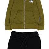 John Richmond Kids Completo Felpa Verde Militare e Nero con Logo per Neonati