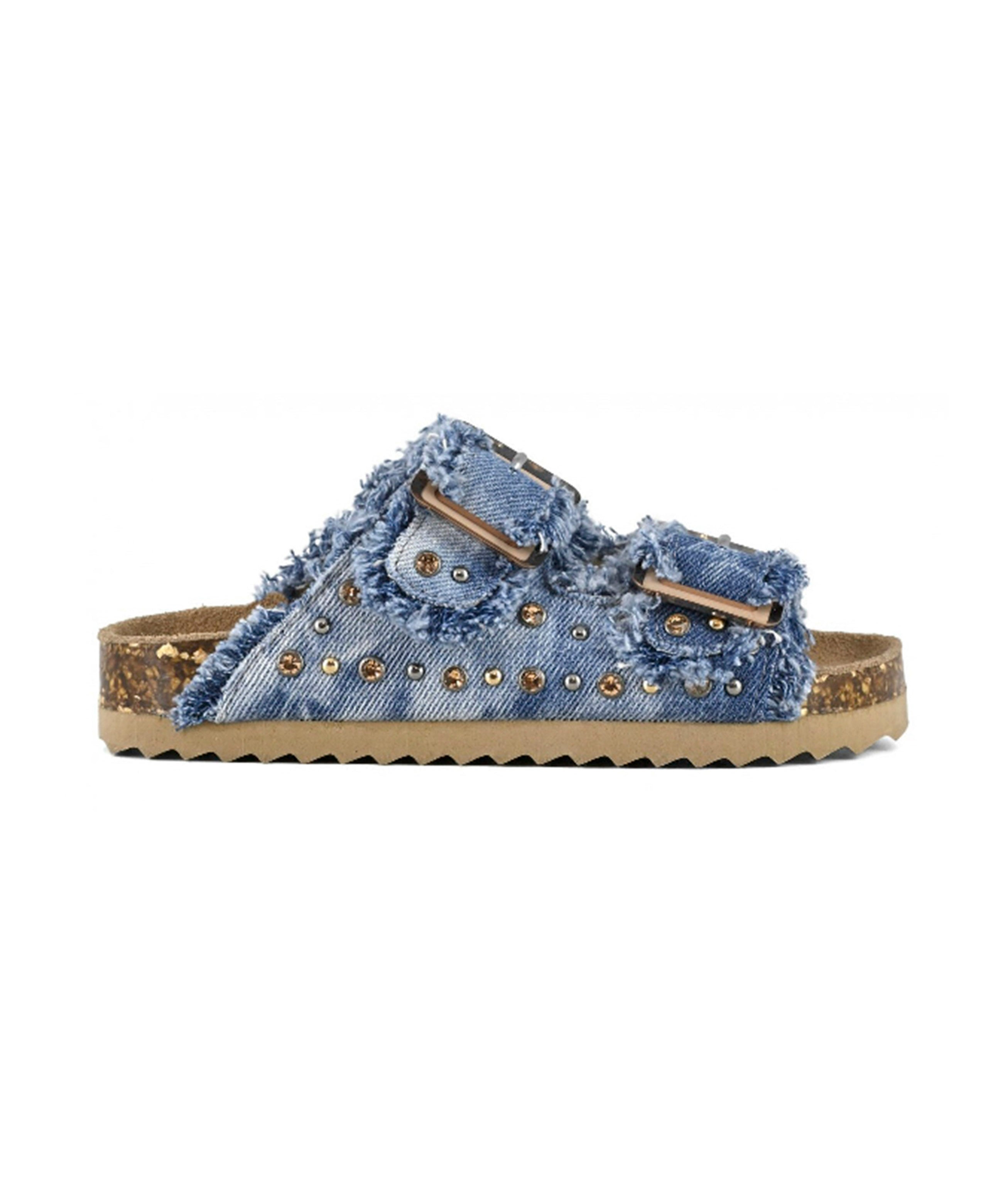 Colors of California Sandalo Doppia Fascia Denim con Strass per Bambine
