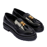 Elisabetta Franchi La Mia Bambina Mocassino Nero con Logo Oro e Charm per Bambine