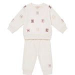 Elisabetta Franchi La Mia Bambina Completo Panna in Cotone con Ricami Cubi Lettere e Logo per Neonate