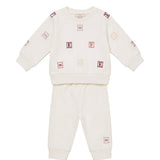 Elisabetta Franchi La Mia Bambina Completo Panna in Cotone con Ricami Cubi Lettere e Logo per Neonate