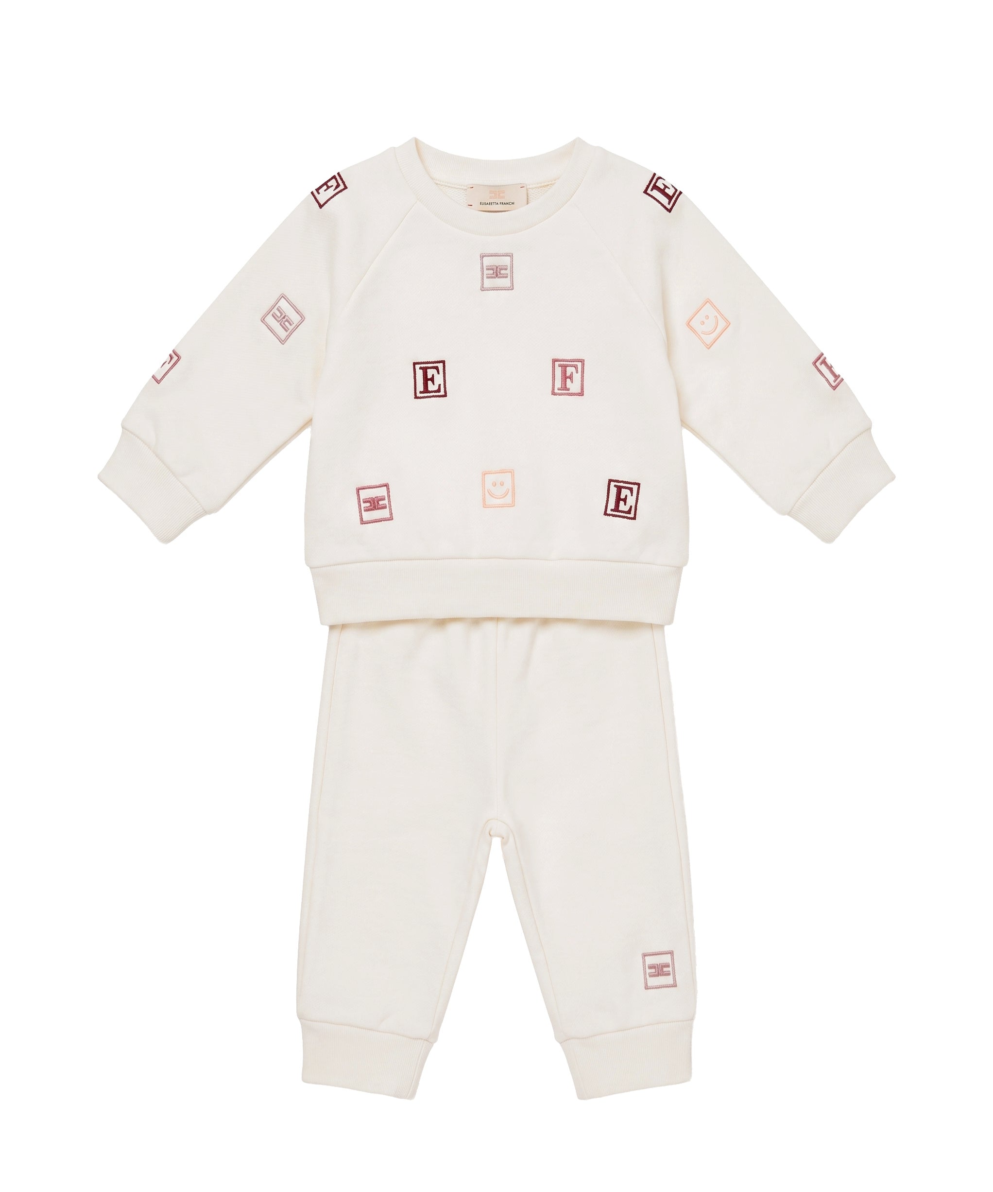 Elisabetta Franchi La Mia Bambina Completo Panna in Cotone con Ricami Cubi Lettere e Logo per Neonate