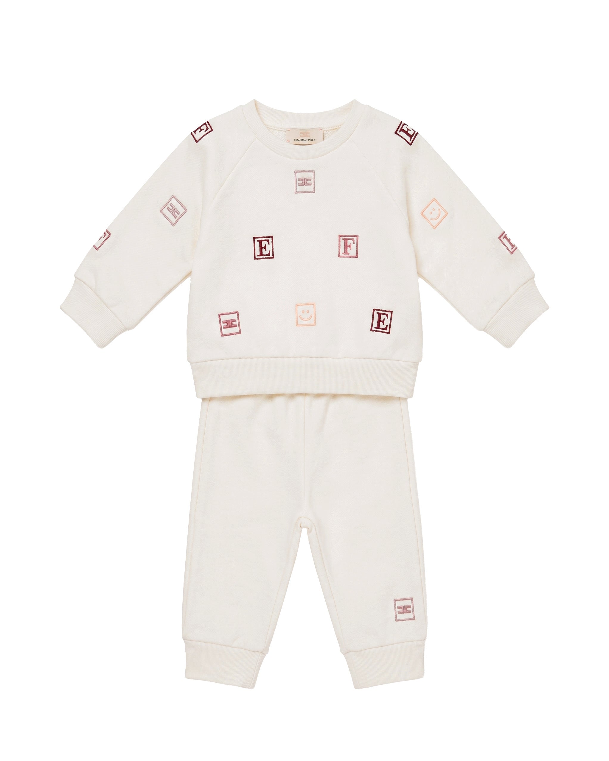 Elisabetta Franchi La Mia Bambina Completo Panna in Cotone con Ricami Cubi Lettere e Logo per Neonate