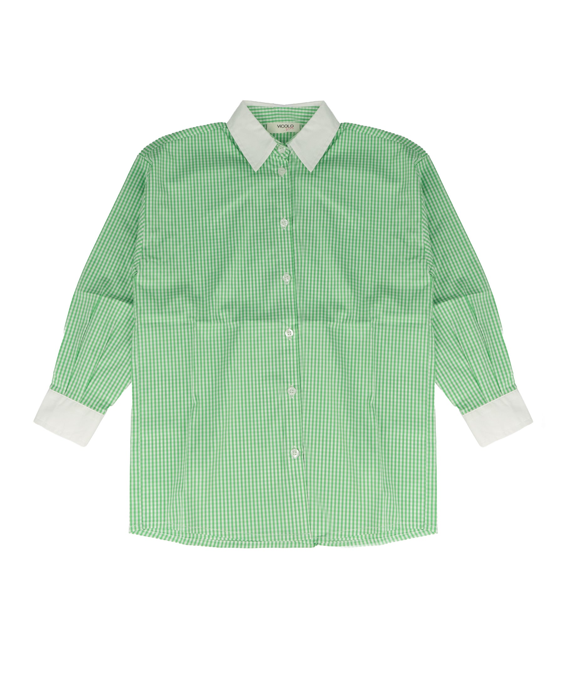 Vicolo Kids Camicia a Quadri Verde con Logo Fucsia per Bambine