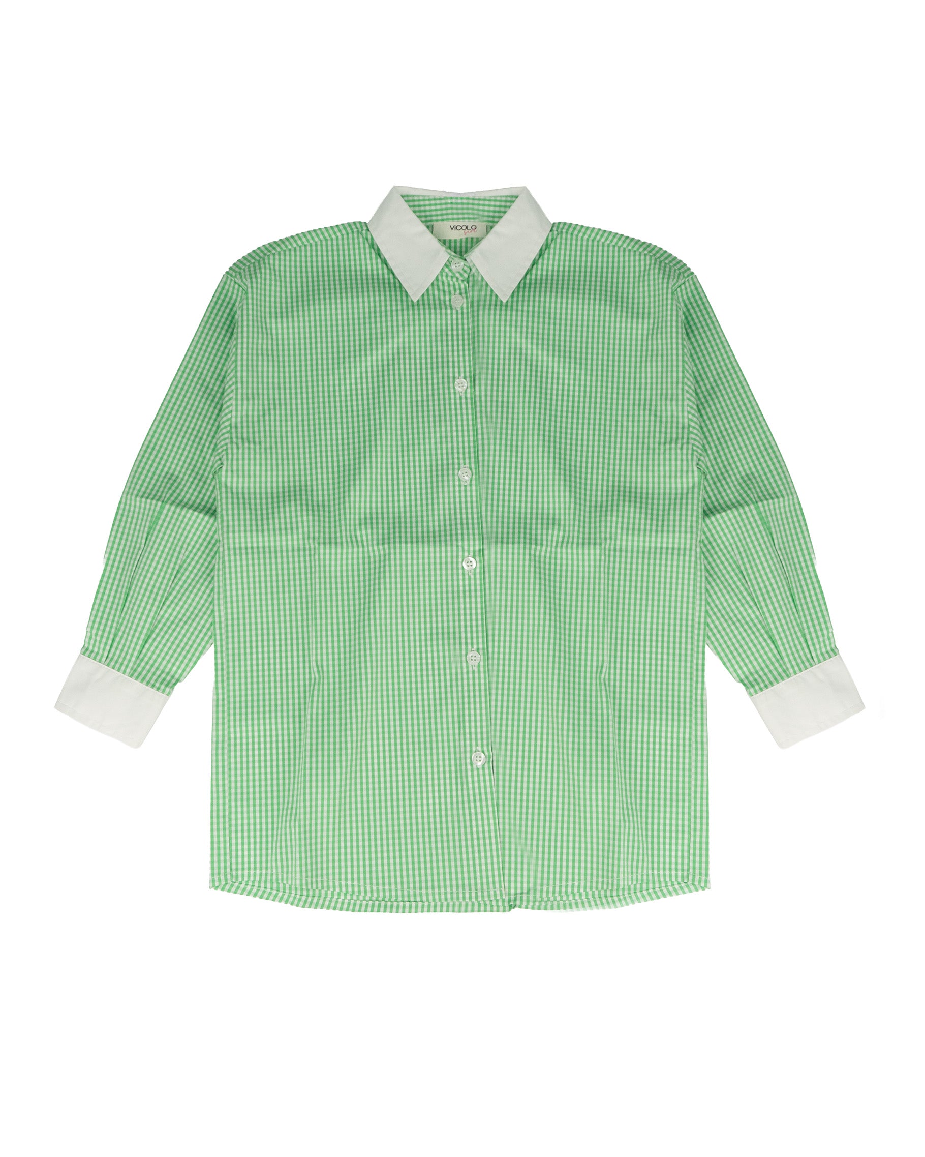 Vicolo Kids Camicia a Quadri Verde con Logo Fucsia per Bambine