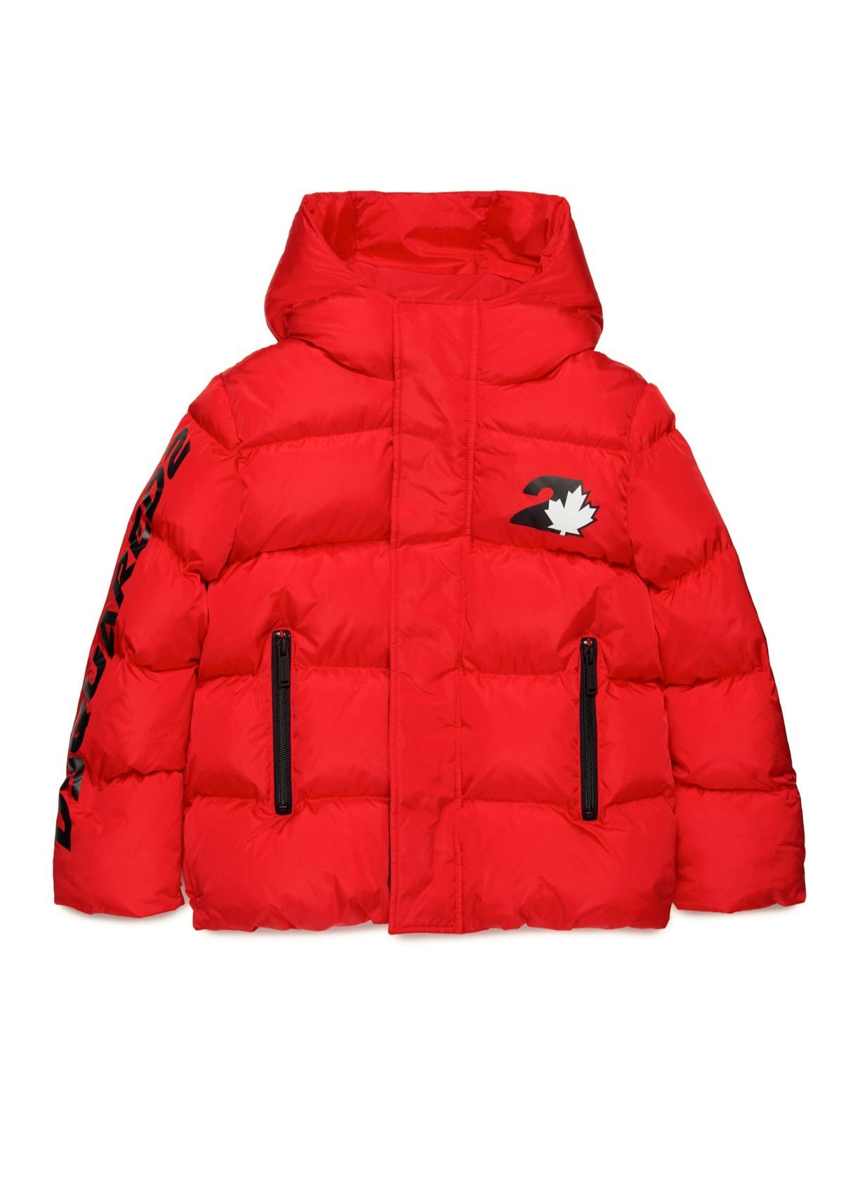 Dsquared2 Kids Giubbino Trapuntato Rosso con Logo Leaf per Bambini