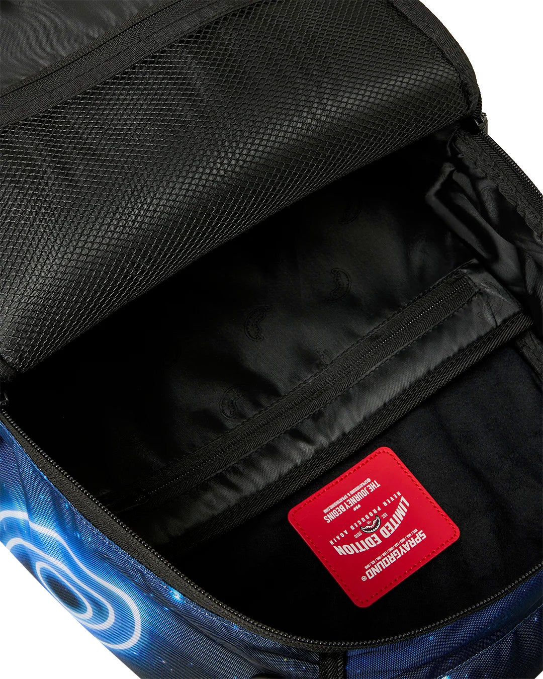Sprayground Kids Zaino Thin On It Unisex Blu con Stampa Galassia e Shark Mouth Neon