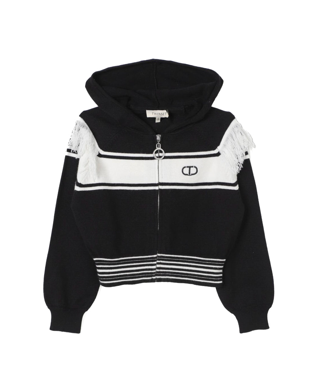 Twinset Kids Felpa con Zip in Maglia Nero/Bianco per Bambine