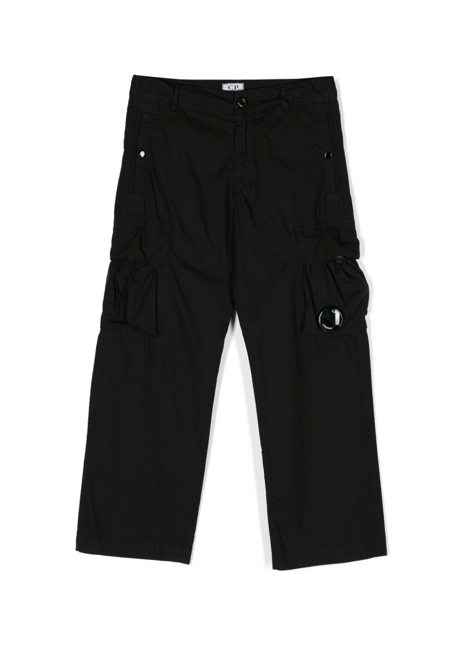 C.P. Company Kids Pantalone Nero con Applicazione Logo per Bambini (fronte)