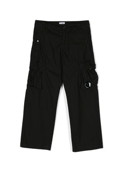 C.P. Company Kids Pantalone Nero con Applicazione Logo per Bambini (fronte)