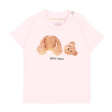 Palm Angels Kids Tripack T-Shirt Rosa Grigio e Cocco con Stampa Teddy per Neonate