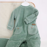 Minibanda Tutina Verde Salvia con Taschine per Neonati