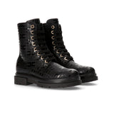 Elisabetta Franchi La Mia Bambina Anfibi Neri con Logo Monogram per Bambine 