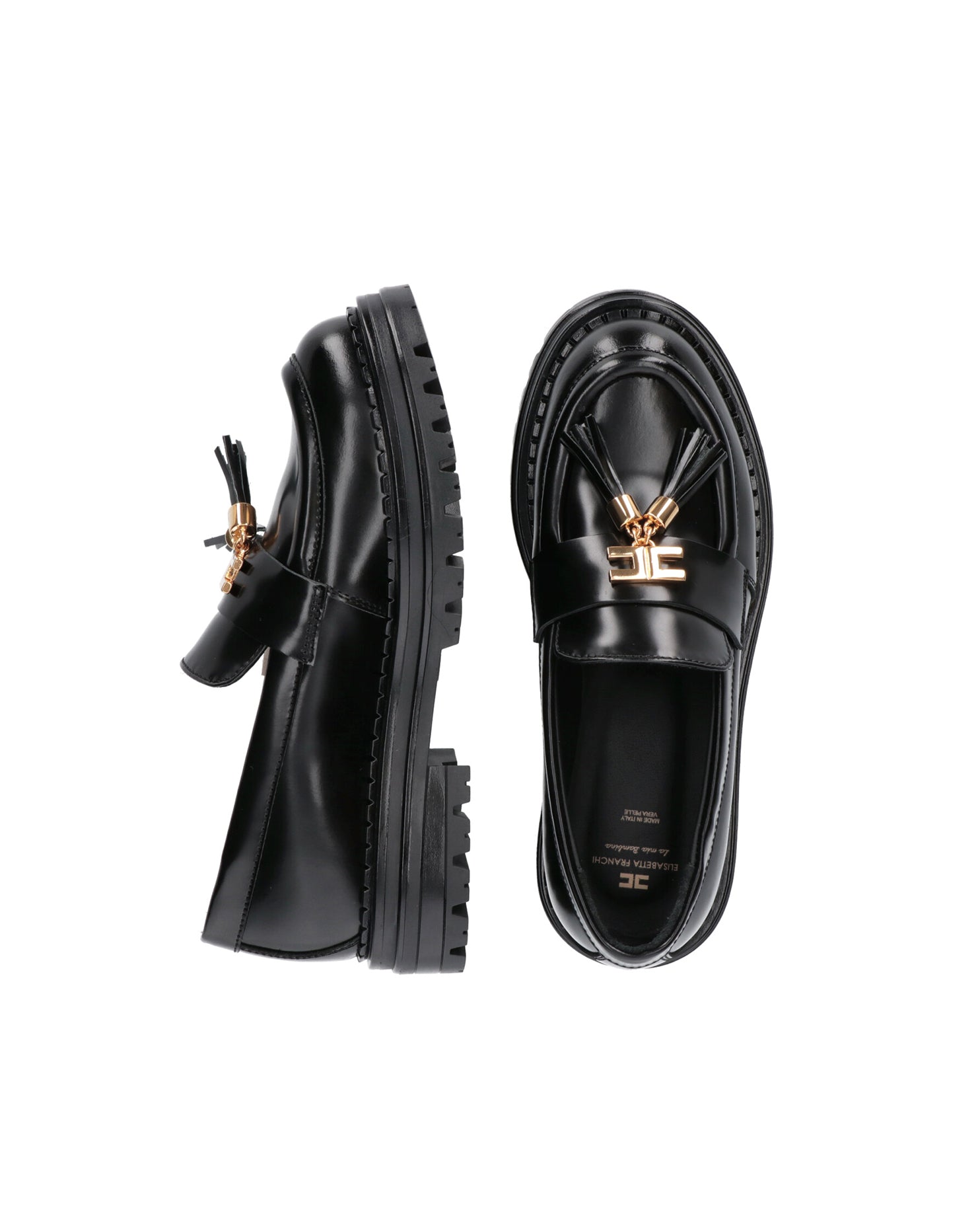 Elisabetta Franchi La Mia Bambina Mocassino Nero Lucido con Nappe per Bambine