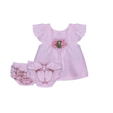 Marlù Abito+Culotte Rosa con Applicazioni per Neonate